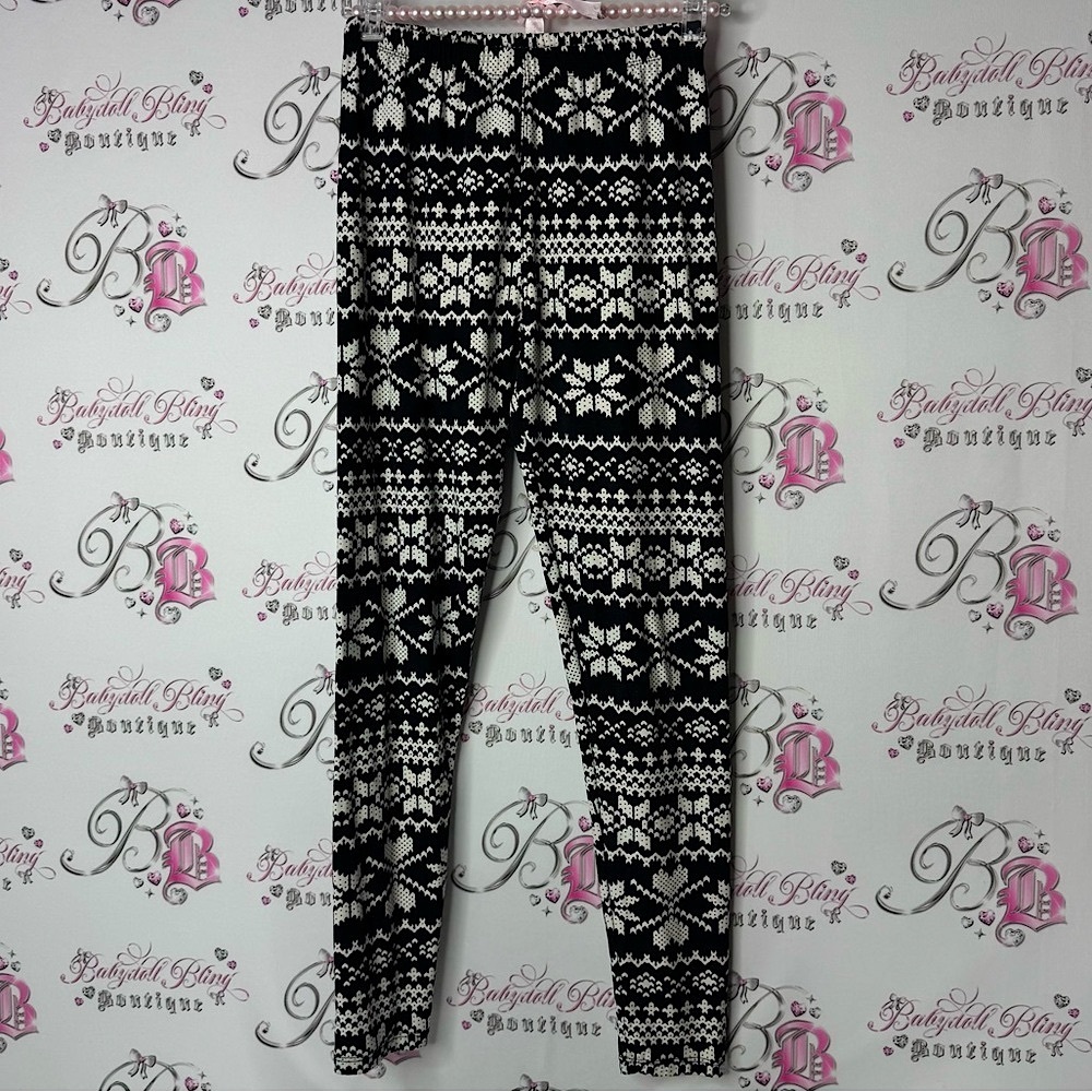 Silver leggings Black and White Nordic Pattern Leggings stretchy soft one size
